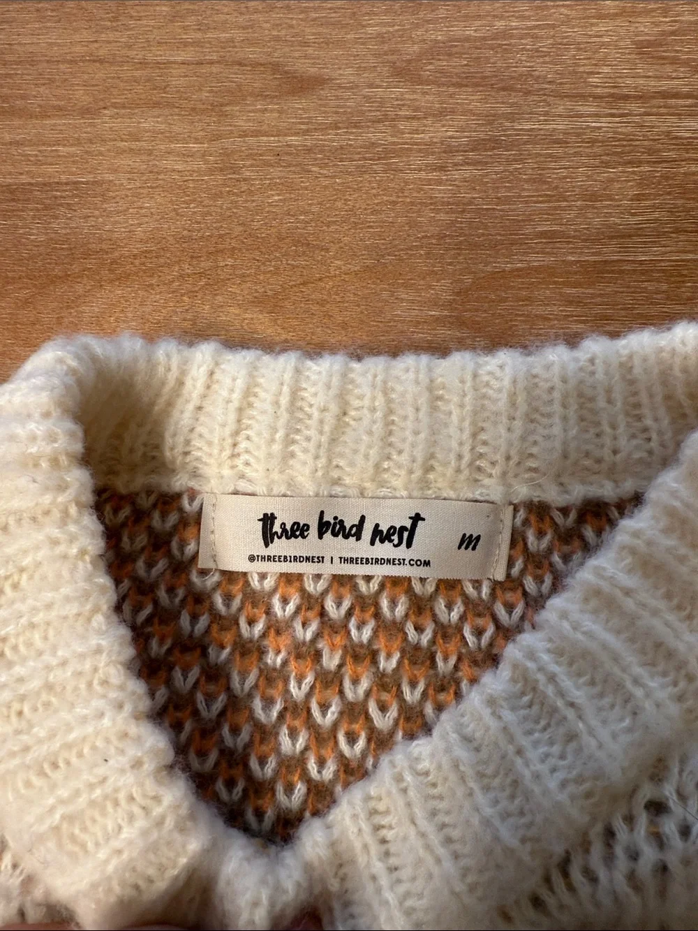 Three Bird Nest Cream Sweater with Yellow Smiley & Striped Sleeves - Picture 2 of 4